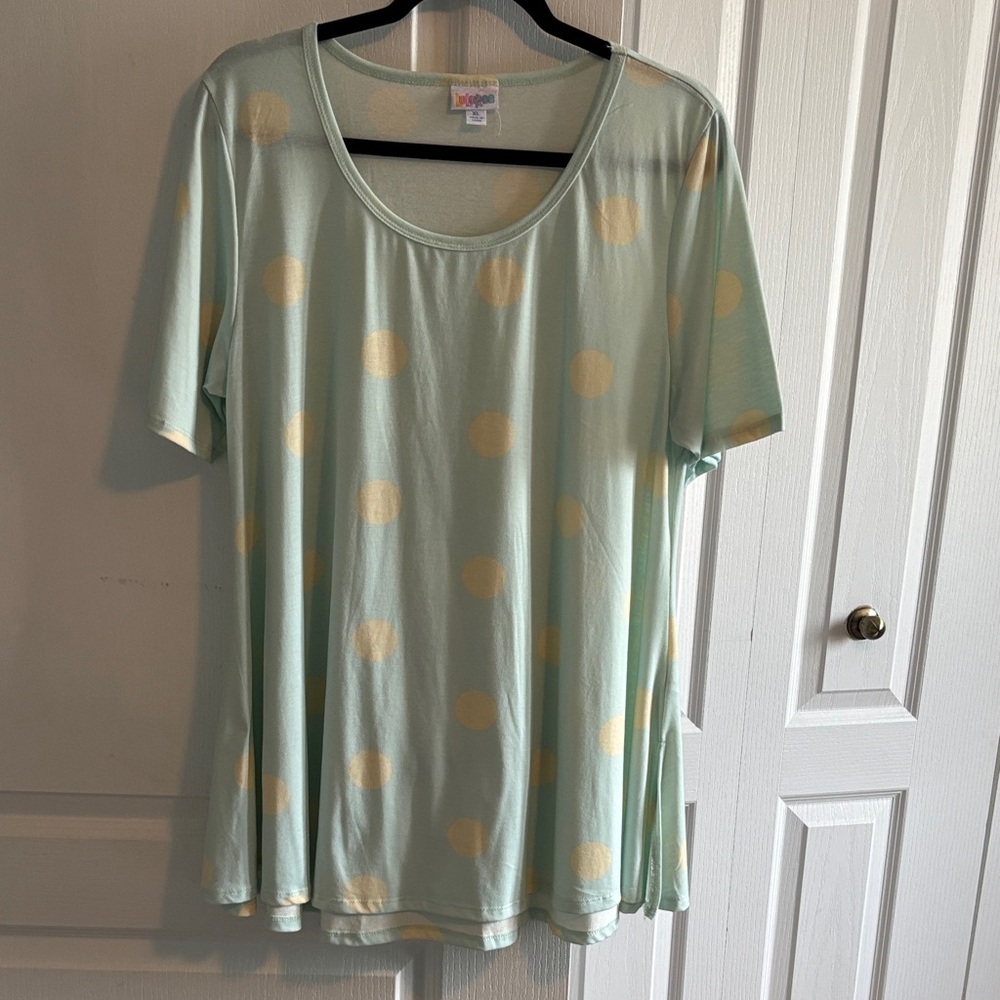 LuLaRoe Perfect T EUC Mint and Yellow Polka Dot Short Sleeve Top